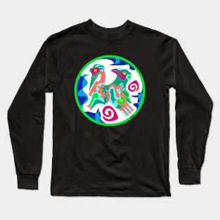 totonac birds in ancient mexicans patterns ecopop floral glyph pictogram Long Sleeve T-Shirt